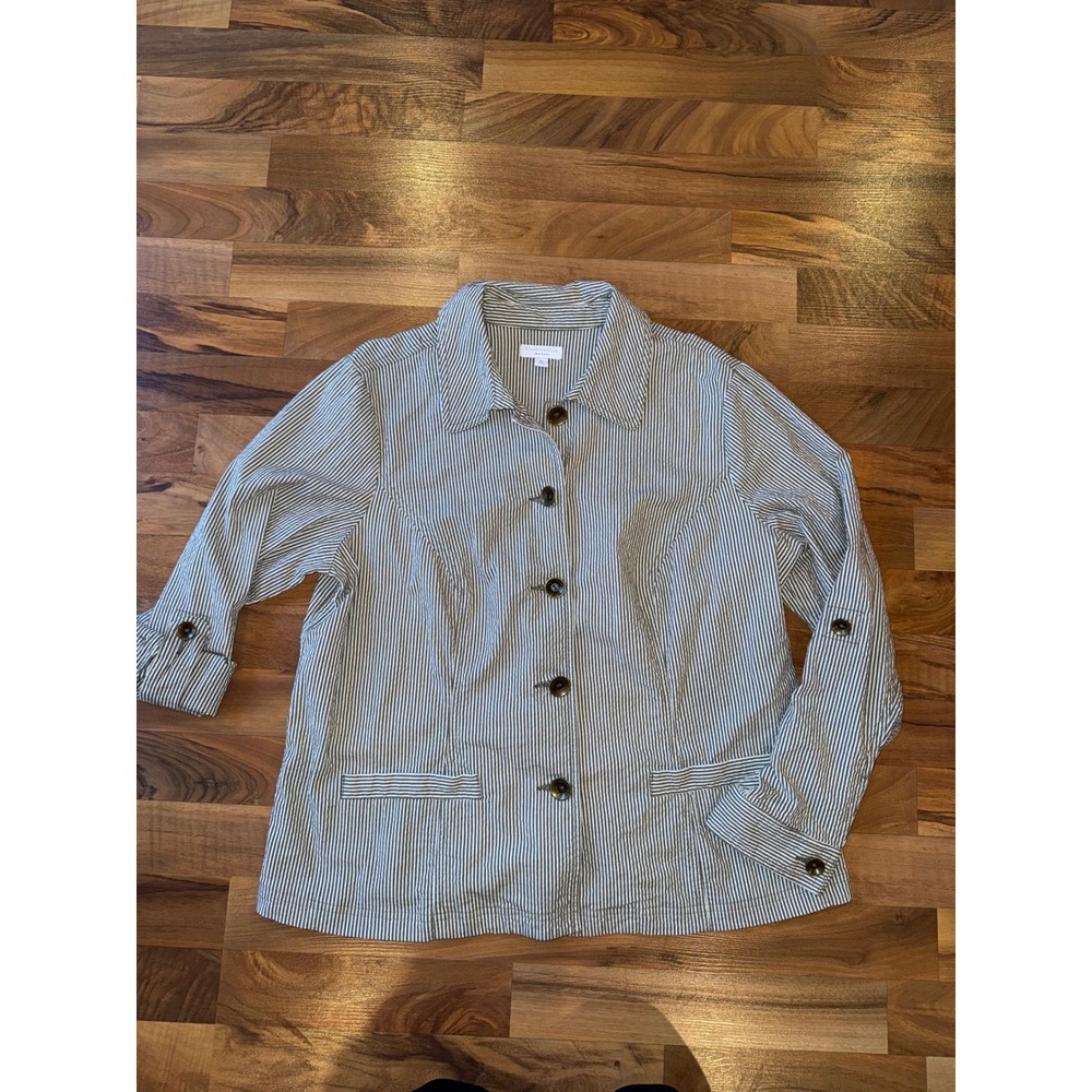 Charter Club Woman 1X Striped Button‎ Front Lightweight Jacket preppy spring